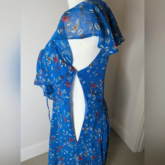 Lulu's Floral Ruffle Hi-Lo Dress Size XS Blue Vacation - Picture 8 of 13